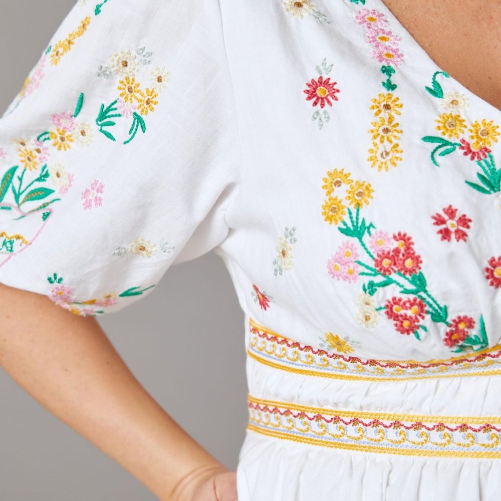 Anthropologie Deep-V Floral Embroidered Mini Dress Size 2XL White - Picture 6 of 13